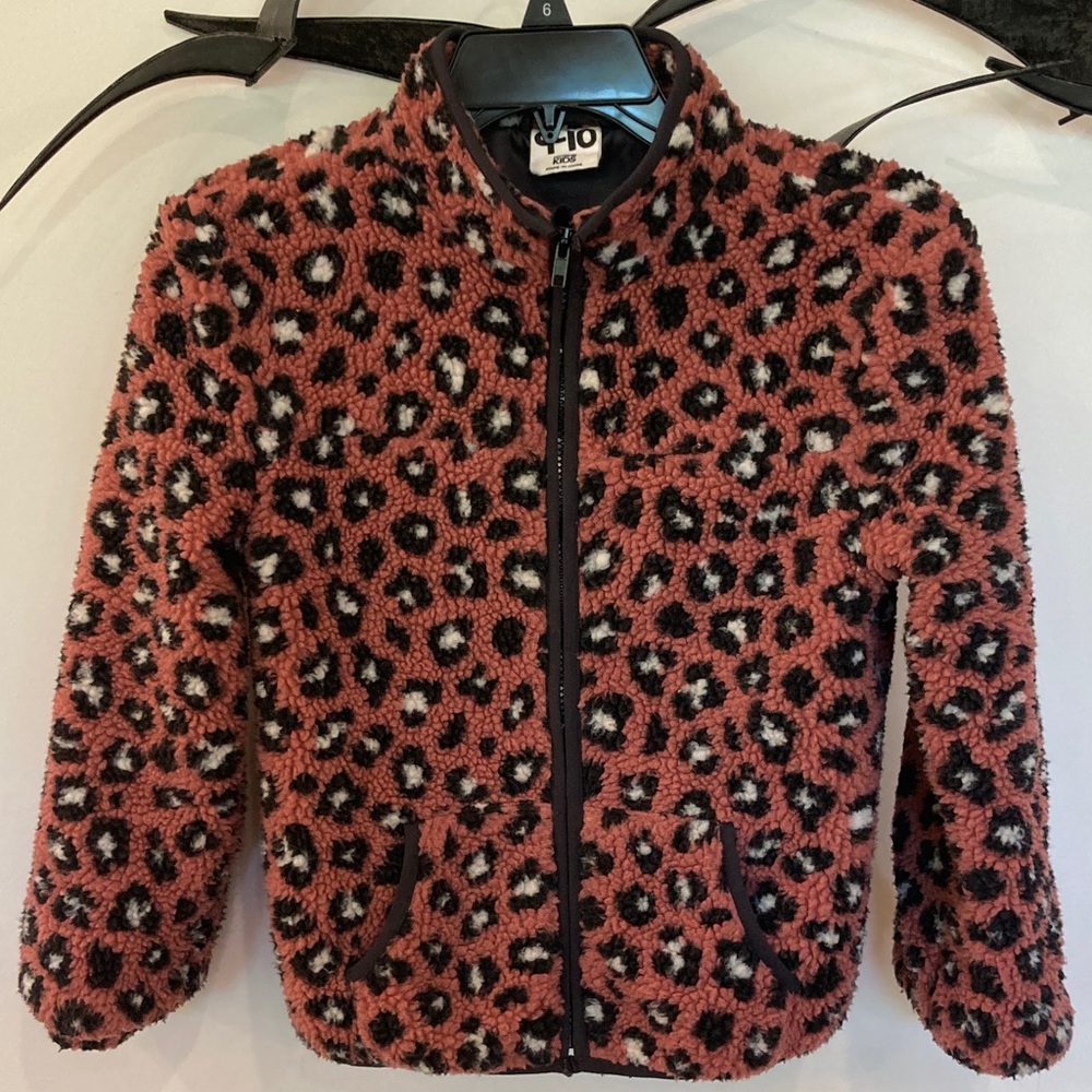 Cotton On Kids Leopard Print Sherpa Jacket, Size 9-10